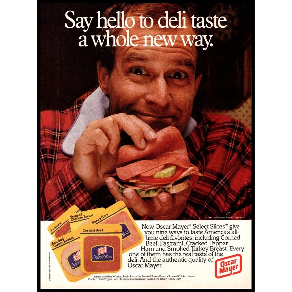 1986 Oscar Mayer Select Slices Deli Sandwich Meat Vintage Print Ad Wall Art